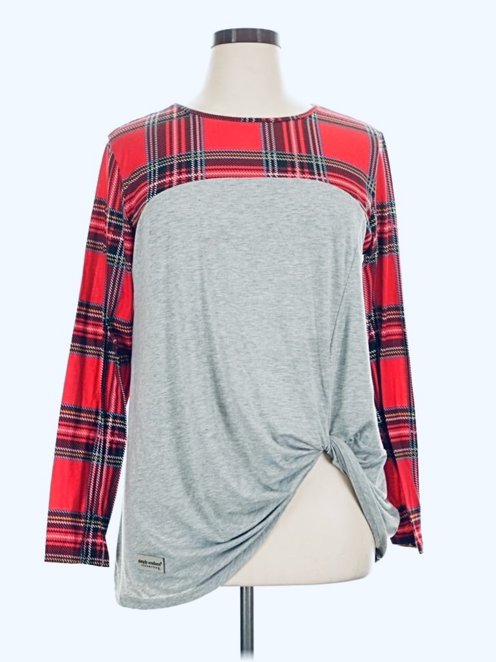 Simply Southern Plaid Red & Gray Knot Tunic Top Women’s XXL Christmas Shirt